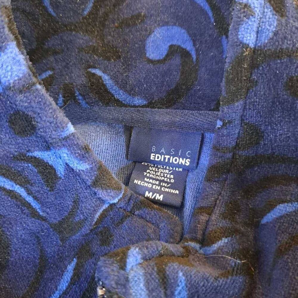 Basic Editions Women's Velour Jacket Blue Cotton Full Zip Pockets M New - Picture 5 of 7